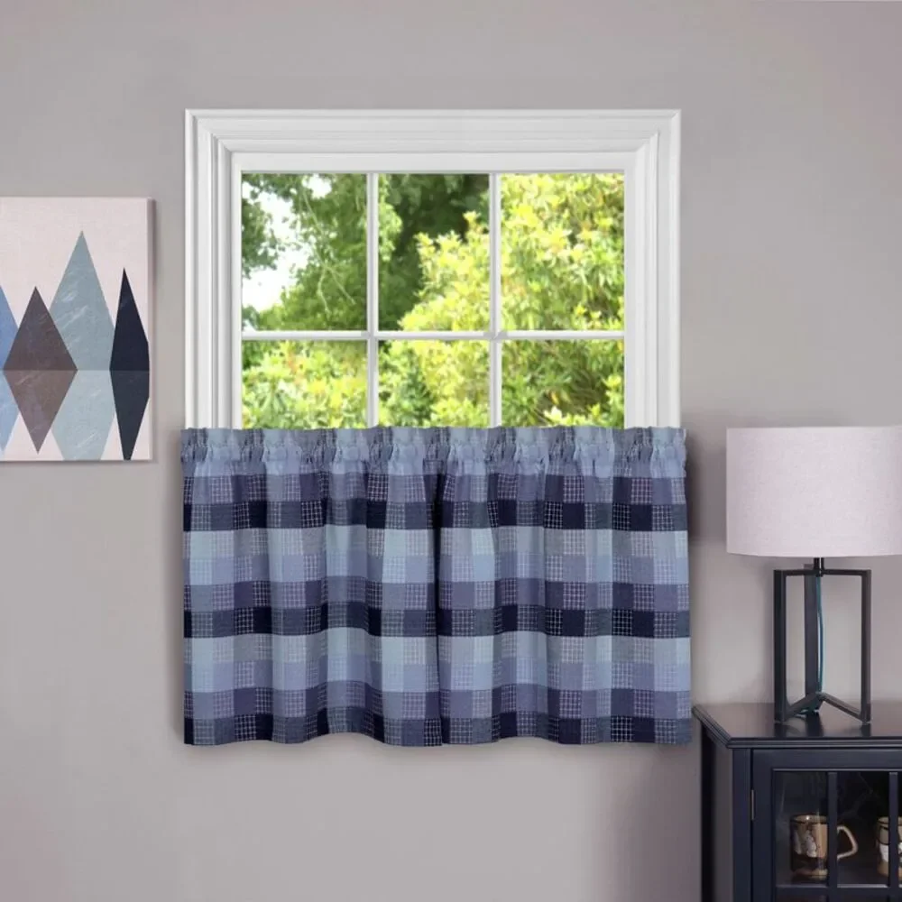 Achim Home Furnishing: Harvard Blue Plaid Contemporary Window Curtain Panel :
